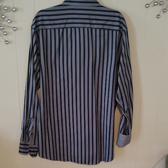 Bugatchi Men's Black and Gray Striped Long Sleeve Cotton Cuffed Shirt XXL - Picture 8 of 9